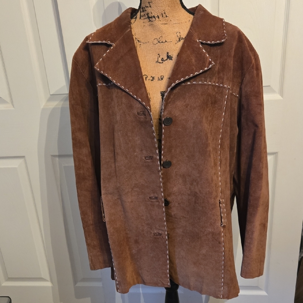 Brown Leather Button-Up Jacket